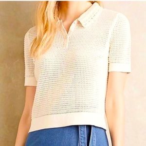 Anthropologie HWR Cream Crochet Short Sleeve Sweater Medium
